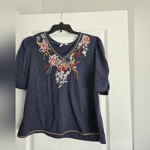 Cato Navy Top with Colorful Embroidery